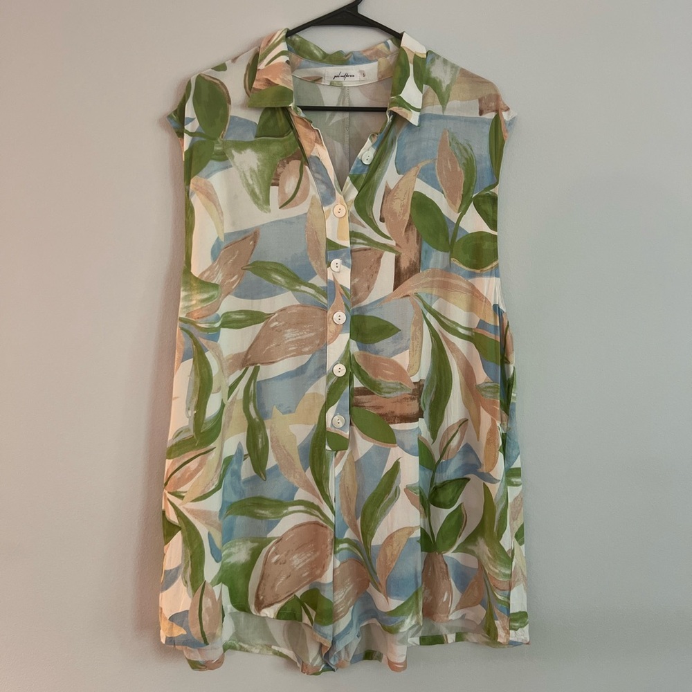 Leaf Print Sleeveless Romper | Petal and Pup
